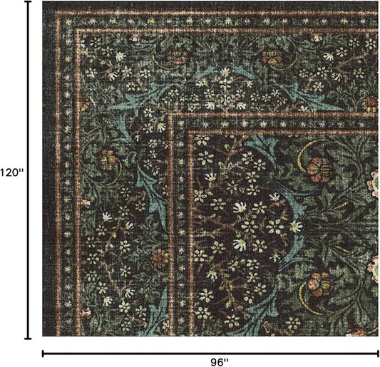RUGGABLE x Morris & Co Washable Area Rug– Blackthorn Forest Green 8x10, Stain-Resistant, Non-Slip – Large Machine Washable Rugs for Living Room, Bedroom, Hallway, Entryway & Office–with Cushioned Pad