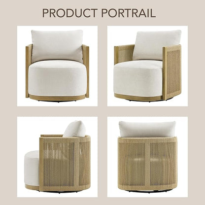 CHITA Braid Swivel Accent Chairs, Modern Comfy FSC Certified Armchair with Paper Cord & Wood Frame for Living Room and Bedroom, Fully Assembled - Mink