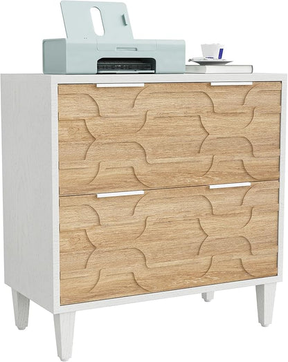 Tribesigns 2-Drawer File Cabinet, Lateral Filing Cabinet for A4/Letter/Legal Size, Office Storage Cabinet, Printer Stand with Storage Drawer for Home Office, White & Walnut