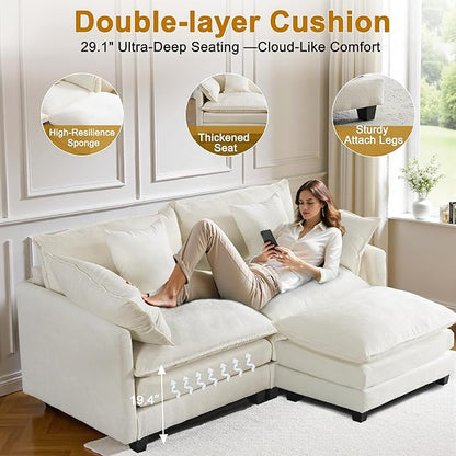 Cloud Chenille L-Shaped Sofa with Ottoman, 77" Space Saving Sectional Loveseat with Chaise, for Small Spaces, Easy Assembly, 1YR Warranty