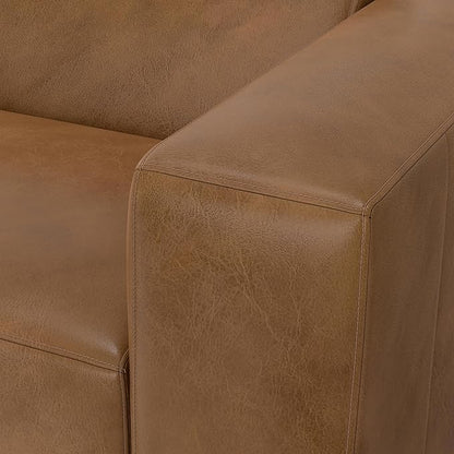 SIMPLIHOME Rex Left Corner Sectional Modular Sofa and Ottoman Set in Full-Grain Genuine Leather, Sienna, 116-inch-wide L-Shaped Leather Sofa and Matching 34-inch-Wide Table Ottoman for Living Room