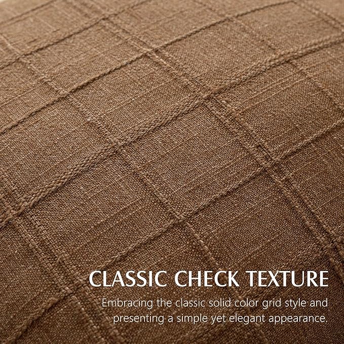 Foindtower Set of 2 Decorative Linen Check Throw Pillow Covers Neutral Long Body Lumbar Cushion Covers Farmhouse Vintage Boho Home Decor For Sofa Chair Couch Bedroom Living Room,14×36 Inch,Brown Hazel