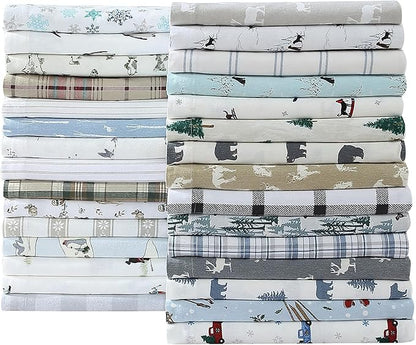 Eddie Bauer - Flannel Sheets Twin Size, Anti-Pilling & Wrinkle Resistant Cotton, Touchably Soft for All-Season Comfort - Bed Sheets with Matching Pillowcases & Fitted Sheet (Ski Slope)