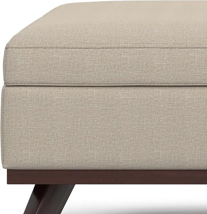 SIMPLIHOME Owen 40 inch Wide Mid Century Modern Square XL Coffee Table Storage Ottoman in Natural Polyester Fabric, Assembled, for The Living Room, Entryway and Family Room