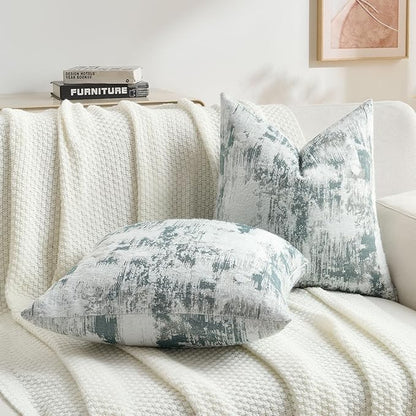 FUTEI Teal White Decorative Throw Pillow Covers 22x22 Inch Set of 2,Soft Faux Cashmere Jacquard - Textured & Cozy Cushion Case,Modern Home Decor for Couch Bed Living Room