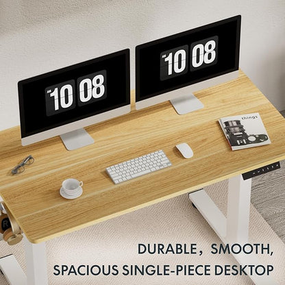 FLEXISPOT EN1 Whole-Piece Standing Desk 40 x 24 Inches Electric Height Adjustable Desk for Home Office (White Frame + Maple Top)