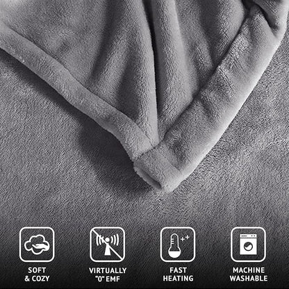 Beautyrest Heated Electric Blanket for Cold Weather, Fast Heating Heated Blanket, Auto Shut Off, Virtually Zero EMF, Multi Heat Setting, UL Certified, Grey Queen (90 inx84 in)