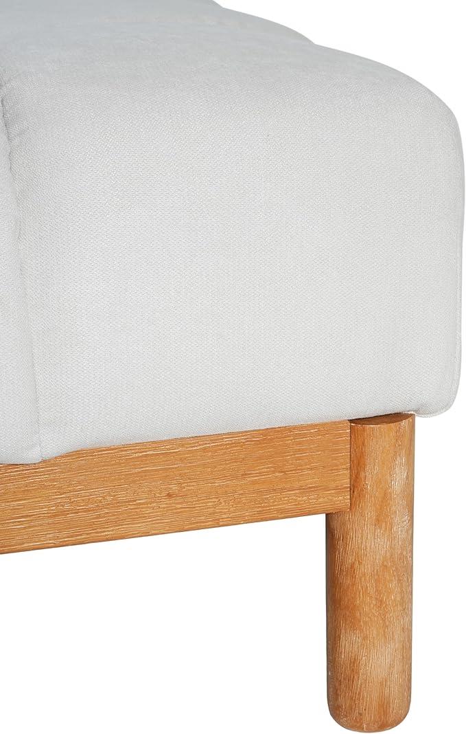 Christopher Knight Home Annette Square Ottoman Footstool with Grid Tufting, Living Room Sofa Ottoman with Wood Frame, Fabric Upholstery Coffee Table, Comfy Seating with Dense Foam Padding, White
