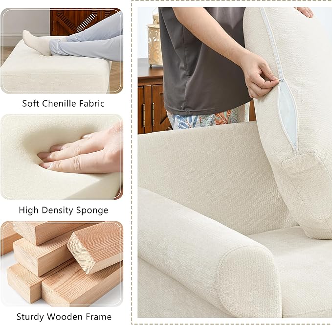 35.82" Accent Chair with Ottoman Upholstered Living Room Chairs for Reading Chair with Chaise Lounge Chairs Indoor, Comfortable Armchair for Bedroom (Beige, 35.82")