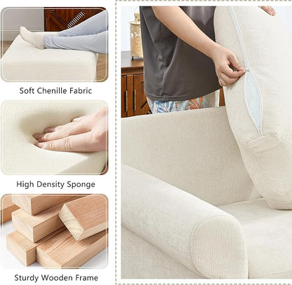 35.82" Accent Chair with Ottoman Upholstered Living Room Chairs for Reading Chair with Chaise Lounge Chairs Indoor, Comfortable Armchair for Bedroom (Beige, 35.82")