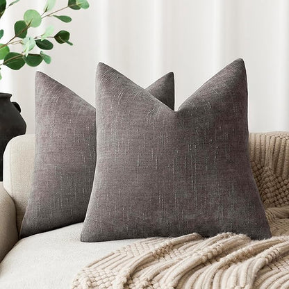 Foindtower Pack of 2 Soft Textured Throw Decorative Pillow Covers Square Accent Solid Cushion Cover Cozy Farmhouse Pillow Case with Zipper for Couch Sofa Bedroom Living Room 24x24 Inch, Charcoal