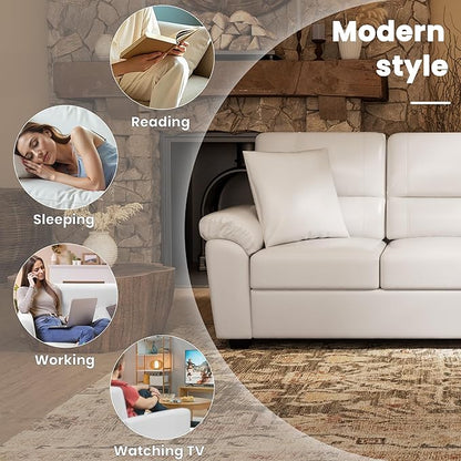 Morden Fort Faux Leather Chair, Loveseat and 3 Seater Sofa Set, Modern Luxury Furniture with Removable and Easy to Clean Cushions, Skin-Friendly Wide Arm for Living Room Apartment Office, White