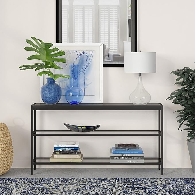 Henn&Hart 55" Wide Rectangular Console Table in Blackened Bronze, Entryway Table, Accent Table for Living Room, Hallway