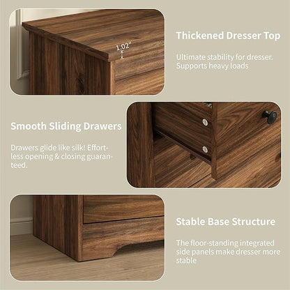 55 Inch Wide Dresser for Bedroom, 10 Drawer Dresser with Large Drawers, Thickened Top, Wood Chest for Living Room, Hallway, Walnut