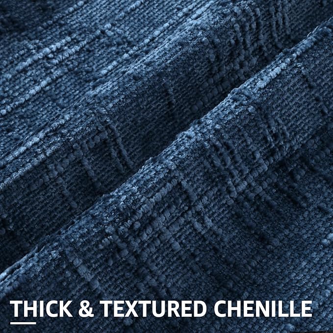 decorUhome Navy Blue Chenille Throw Pillow Covers 22x22 Set of 2 Thick Textured Slubby Couch Pillow Covers Farmhouse Accent Modern Neutral Decorative Pillow Cases for Bed Sofa Living Room