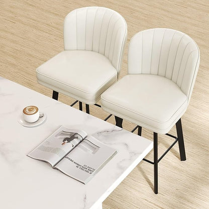 Swivel Counter Height Bar Stools Set of 3, 30'' Modern Barstools with Backs and Metal Legs, Upholstered Bar Chairs, Faux Leather White Stools for Kitchen Island Chairs