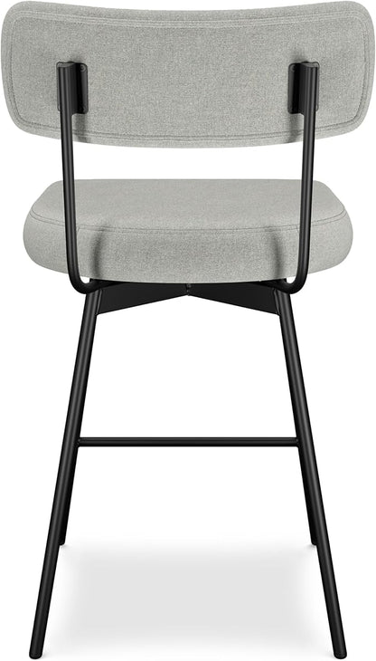 SIMPLIHOME Giselle Counter Stools (Set of 2) - 24 Inch Seat Height Swivel Upholstered Metal Kitchen Stools in Light Grey Polyester Linen, Contemporary Modern Seating with Padded Seat and Backrest