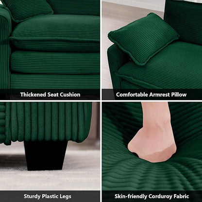 mikibama Luxury 2 Piece Sofa Set, Loveseat Couch & Sofa Armchair Set, Modern Corduroy Comfy Cloud Couches Set for Living Room Office with 2 Armrest Pillows and 3 Toss Pillows, Green