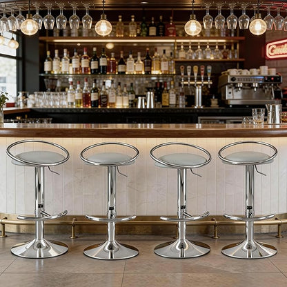Bar Stools Set of 2, Adjustable Swivel Counter Height Barstools with Upholstered Seat, PU Leather Counter Stools for Bar, Kitchen Island, Dining Room, Silver