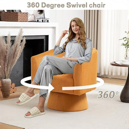 Swivel Accent Chair Set of 2, Modern 360° Swivel Barrel Chair, Corduroy Upholstered Single Sofa for Living Room, Bedroom(Mustard)