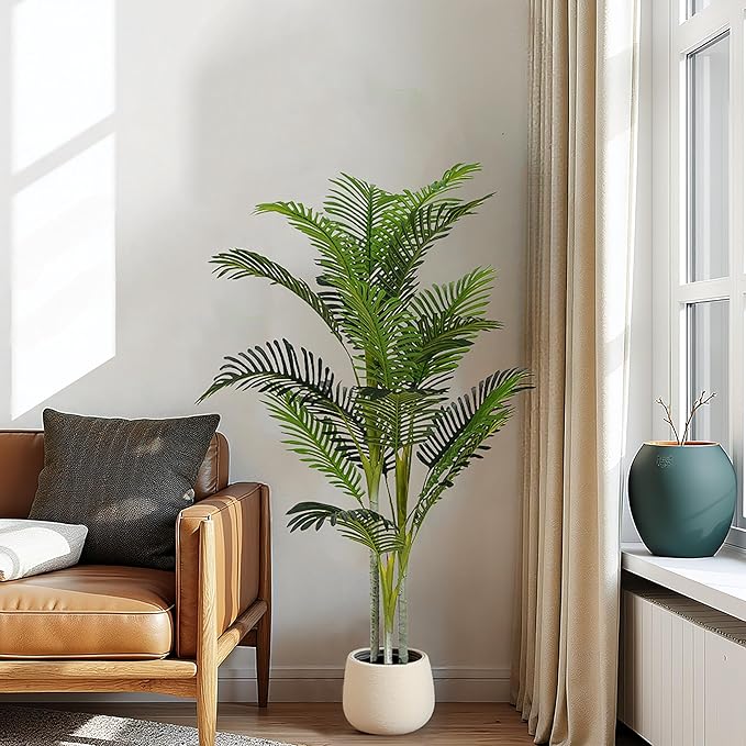 Christopher Knight Home Alene Set of 2 61''H Artificial Tree Indoor, Artificial Palm Tree with Nursery Pot, Tropical Style Faux Tree and Black Plastic Pot, Artificial Plant for Home Office Decor,Green