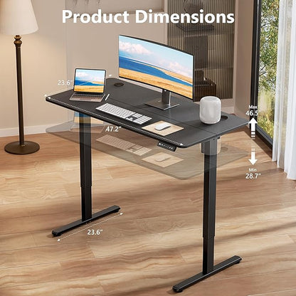 Standing Desk Home Office Desk, 48 x 24 Inches, Electric Height Adjustable Ergonomic Rising Computer Table, 4 * 2ft, Black Desk