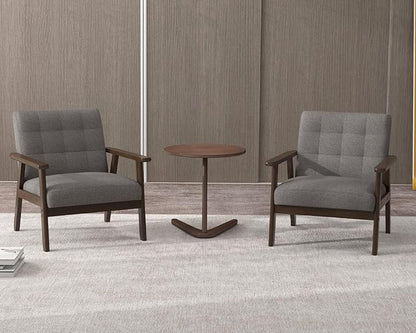 Modern Accent Chair with Wooden Table, Upholstered Linen Fabric Leisure Side Chair with Arm Rest and Wooden Frame for Living Room, Bedroom Reading (Gray)