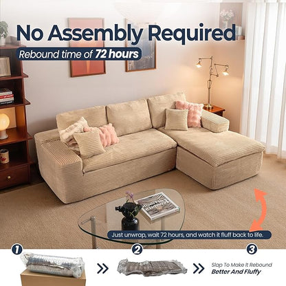 106" Oversized Couch Sofa, L Shape Couches for Living Room, No Assembly Required Corduroy Sectional Sofas with Right Facing Chaise for Home Apartment