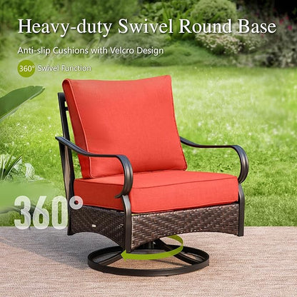 Sophia & William Patio Furniture Set with Fire Pit Table, 4PCS Metal Outdoor Conversation Set with Fire Pit Table, 2 Swivel Chairs,1 Loveseat,3-Seater Couch for Outdoor Seating,Backyard,Porch(Red)