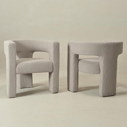 KINWELL 28" W Boucle Accent Chair Armchairs Set of 2, Upholstered Square Open-Back Barrel Chair, No Assembly Side Chair ArmChairs for Living Room Bedroom Lounge (Oatmeal)