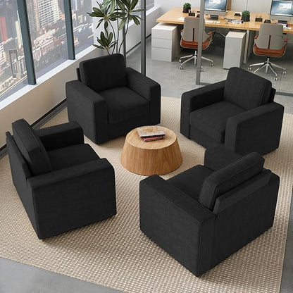 Swivel Accent Sofa Chair Set of 4, Modern Comfy Oversized Upholstered Cushion Back Armchair in Linen 1pcs for Living Room, Bedroom, Reading Room(Black)