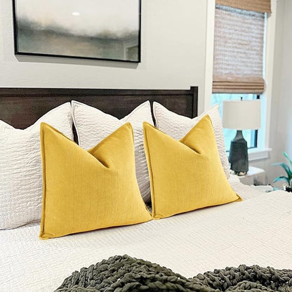 ZWJD Yellow Pillow Covers 12x20 Set of 2 Chenille Throw Pillow Covers with Elegant Design Soft and Luxurious Decorative Throw Pillows for Couch, Bed, and Home Decor