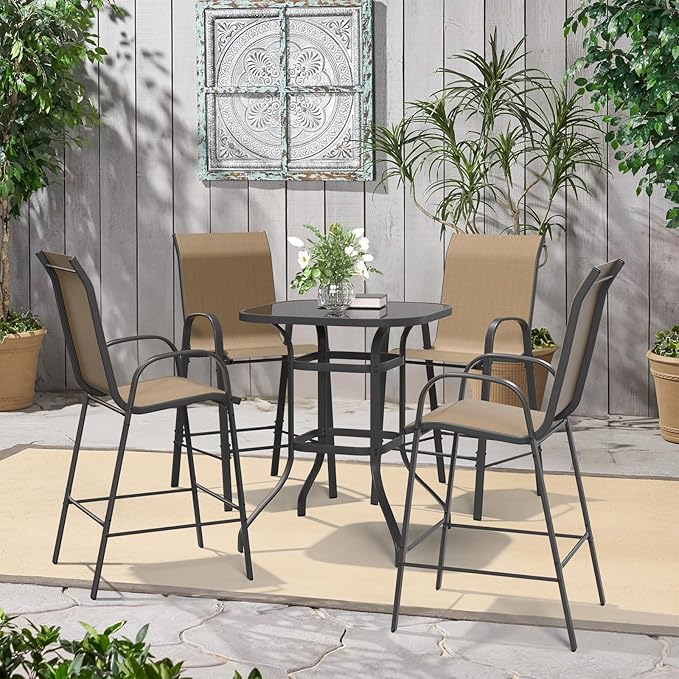 Amopatio Outdoor Bar Stools Set of 2,Comfortable High Back Patio Bar Chairs,All-Weather Sturdy Bar Height Outdoor Chairs for Porch, Backyard, Brown