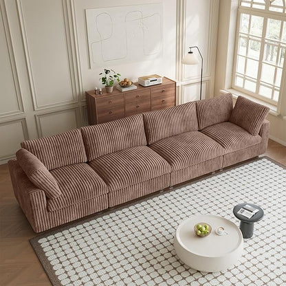Modular Sectional Sofa, 157.48" Oversized Cloud Couch, 4 Deep Seat Comfy Modular for Living Room, Plush Cushion Covers Removable, Brown