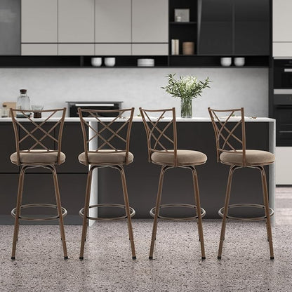 COSTWAY Bar Stools for Kitchen Island, 24/30 Inch Adjustable Seat Height Swivel Barstools, Plush Fabric Cushioned Seat & Cozy Backrest, Extra Leg Tubes for Height Adjustment, for Kitchen, Bar (4)