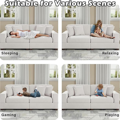 Modular Sectional Couches for Living Room, 82.6" Modern Loveseat 2-Seater Sofa Couch, Upholstered Couches for Living Room Bedroom, Beige