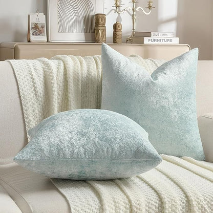FUTEI Light Blue Flannel Throw Pillow Covers 20x20 Inch Set of 2,Soft Dimensional Textured Cushion Cases,Modern Home Decor for Couch Living Room