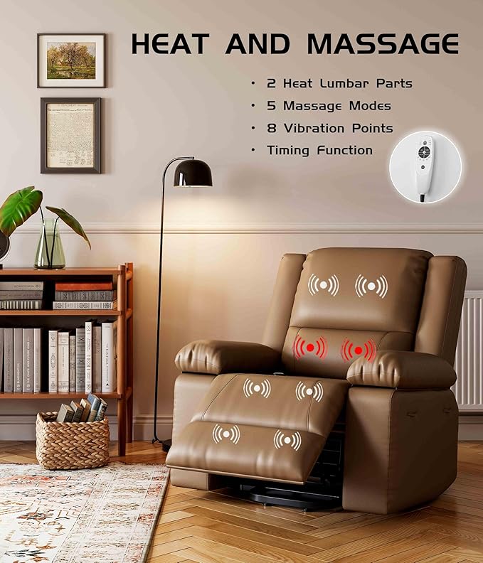 GarveeHome Oversized Wide Power Lift Recliner Chair - Heat and Massage, Faux PU Leather, Adjustable Back and Legs, Electric Lift Chair Designed for The Elderly and People with Mobility impaired
