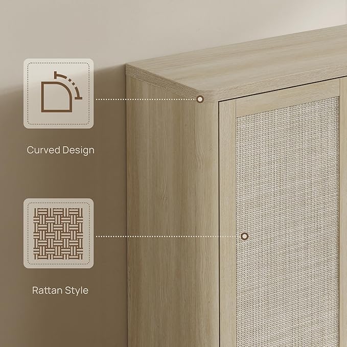 SICOTAS Rattan Shoe Storage Cabinet - Modular Shoe Cabinets with Door Tall Large Shoe Cabinet Storage for Entryway - 96.8" Wide Modular Cabinet for Hallway, Living Room