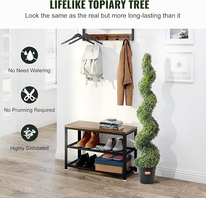 VEVOR Artificial Boxwood Topiary Tree, 60 inch Tall (2 Pieces), Spiral Faux Topiary Trees, Faux Plant w/Extra Leaves & Pot & Small Decoration, UV Rated Greenery Set for Home Decor Indoor/Outdoor