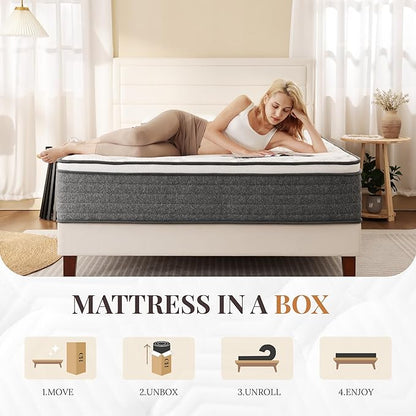CH CHARME HOUSE King Size Mattress, 10 Inch Hybrid Mattress King Size, Medium Feel Foam and Individual Pocket Springs, Extra Edge Support, Pressure Relief, CertiPUR-US