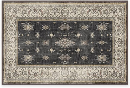 RUGGABLE Washable Vintage Area Rug – Verena Dark Wood 2x3, Stain-Resistant, Non-Slip – Small Machine Washable Rugs for Living Room, Bedroom, Hallway, Entryway & Bathroom–with Standard Pad