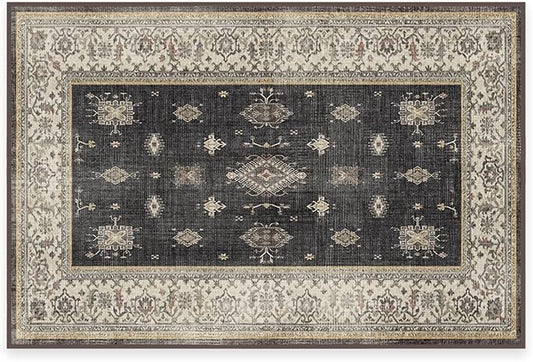 RUGGABLE Washable Vintage Area Rug – Verena Dark Wood 2x3, Stain-Resistant, Non-Slip – Small Machine Washable Rugs for Living Room, Bedroom, Hallway, Entryway & Bathroom–with Cushioned Pad