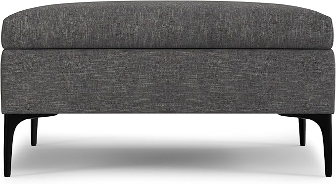 SIMPLIHOME Rebecca 36 inch Wide Contemporary Square Mid Century Coffee Table Storage Ottoman with Lift Up Lid in Slate Grey Polyester Linen, Assembled, For the Living Room, Entryway and Family Room