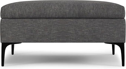 SIMPLIHOME Rebecca 36 inch Wide Contemporary Square Mid Century Coffee Table Storage Ottoman with Lift Up Lid in Slate Grey Polyester Linen, Assembled, For the Living Room, Entryway and Family Room