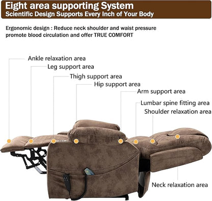 Dual Motor Large Power Lift Chairs Recliners for Adults Elderly Big Man Lay Flat Velvet Recliner with Massage Heat, Infinite Position, 2 Cup Holders, 2 Side Pockets, Up to 400LBS