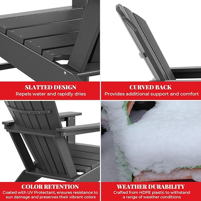 Costaelm Outdoor Adirondack Chair, HDPE Patio Chair, Weather Resistant Lawn Firepit Outside Chairs for Porch, Poolside, Garden, Backyard Deck, Gray