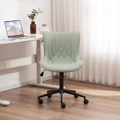 YOUNIKE Office Chair, Armless Desk Chair with Wheels, Home Office Computer Task Chairs, Modern Faux Leather Padded Vanity Chair, Adjustable Swivel Rolling Office Chair with Back, Mint Seafoam Green