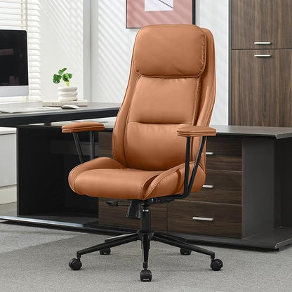 High Back Office Desk Chair,Ergonomic Reclining Office Chair,Modern Swivel Computer Chair,Conference Room Chairs,Brown Leather Chair with Lumbar Support,330lbs (Pure Brown)