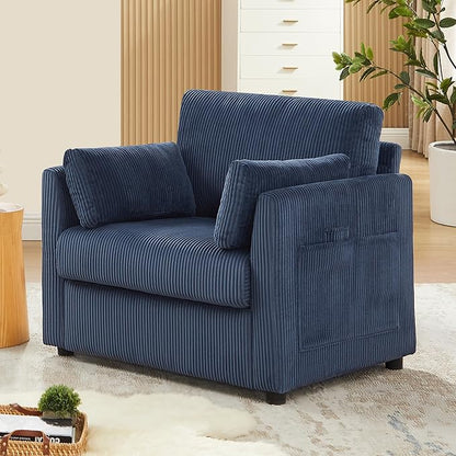 Living Room Sofa Set, Corduroy 3-Seat Couch with Set of 2 Accent Side Chairs, Soft Pillows and Side Pockets, Modern Living Room Furniture Sets for Apartment, Small Spaces, Navy Blue